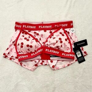 Playboy Bralette & Boyshort Set | Cherry Print | Logo Elastic | Size M - NWT